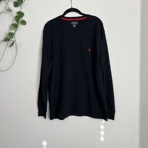 Polo Ralph Lauren Shirt Mens Large Black Red Pony Sleepwear Thermal Waffle Knit